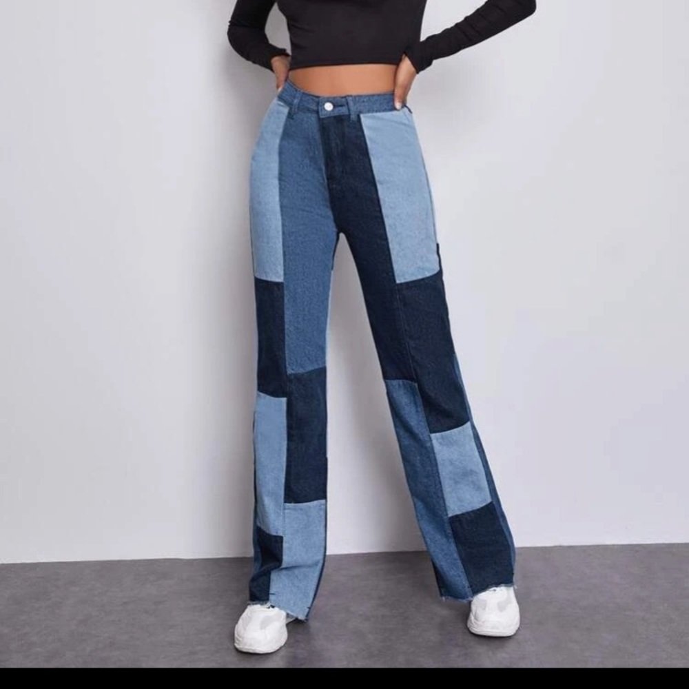 COPY - High Waist Spliced Hem Wide Leg Jeans